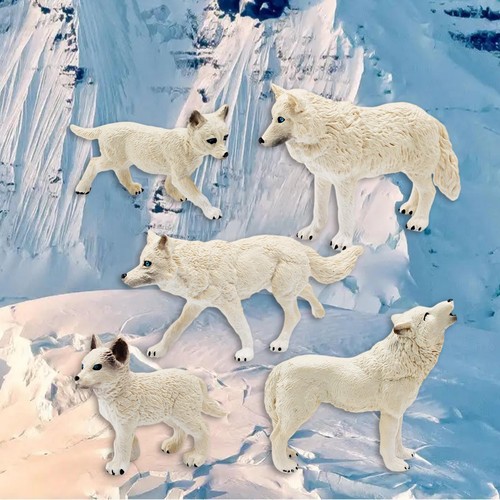 5 Pieces Wolf Figurines Realistic Wildlife Animal Statue for Desktop Decor Xmas - Picture 5 of 9
