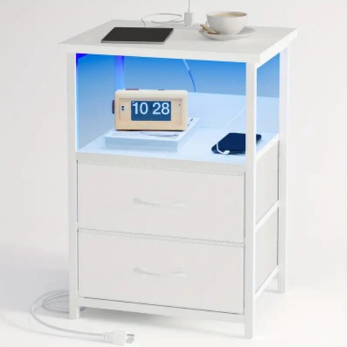 Nightstand with Charging Station, LED Nightstand with USB Ports and Outlets - Picture 8 of 14