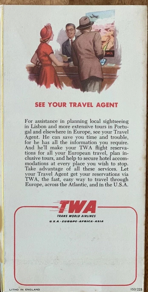 Original RARO TWA Guía de Lisboa de la década de 1950 arte por Bob Peak Lito 153/275 Foto 2 de 4