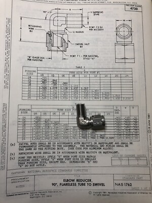 NAS1762J0404 1/4  Flareless Tube Swivel Elbow, 304SS Stainless, Certified