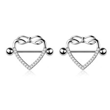 14G Paved CZ Infinity Heart Nipple Ring Shield 14mm Piercing Jewelry Sold Pair