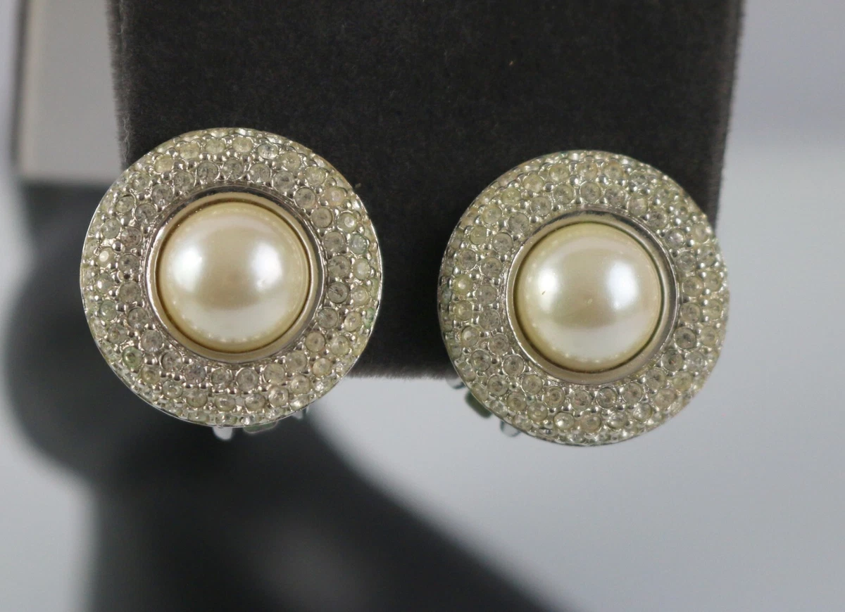 Chanel Earrings Fashion Pearl Diamond Double C Earrings Silver 925