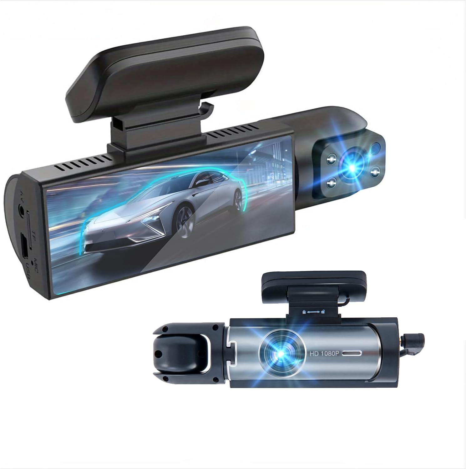 3.16Inch Front and Inside Dash Cam with 1080P HD Night Vision and G Sensor