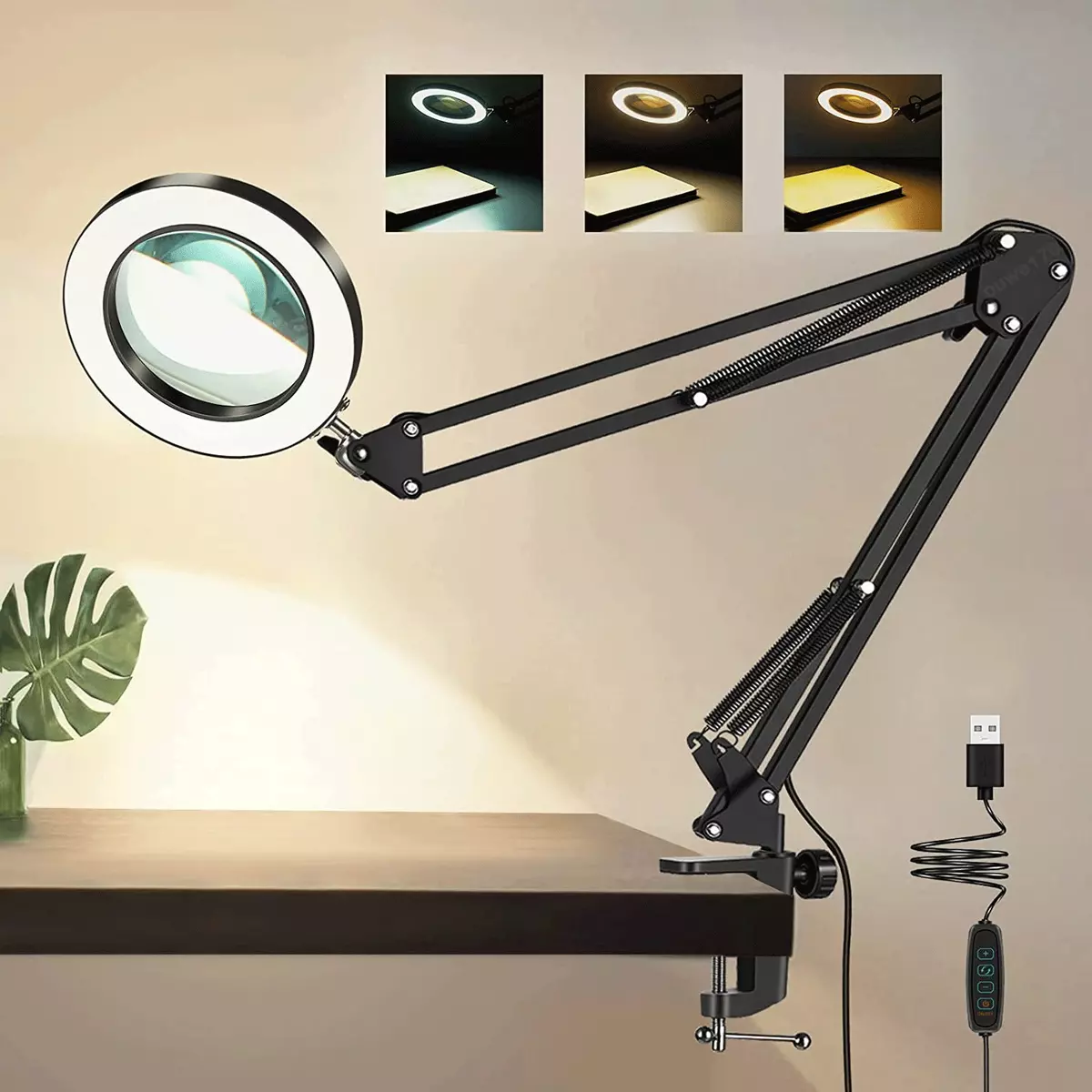 LED Magnifier Desk Lamp 8x Magnifying Glass with Light Swing Arm