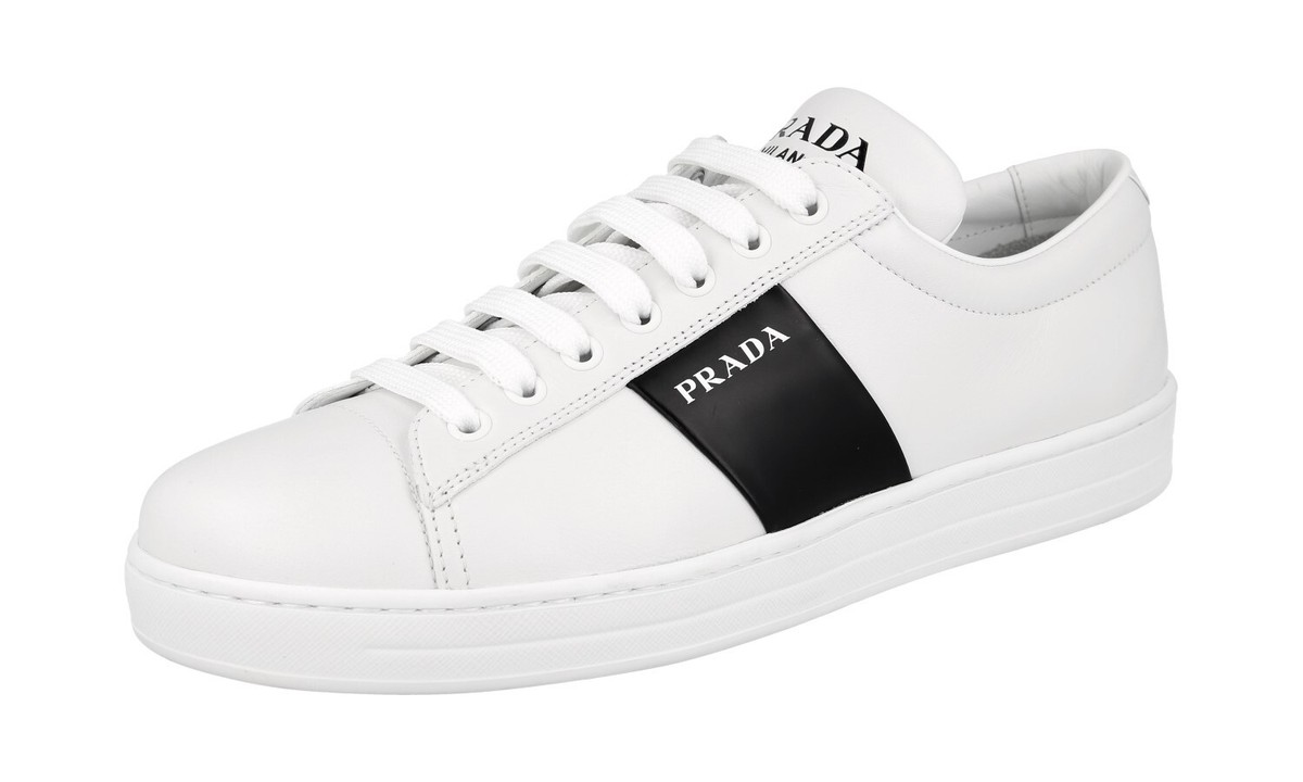PRADA Leather DOWNTOWN Sneakers - 2EE389 - White Black - NEW - US