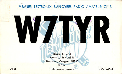 1974 W7TYR Deane E Kidd Sherwood Oregon Ham Amateur Radio QSL Card Postcard