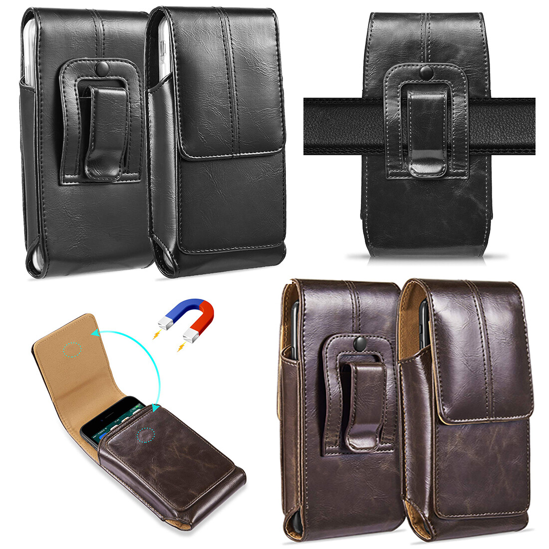 Vertical Leather Case Cover Pouch Holster With Belt Loop For Large Cell  Phones