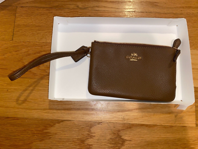 Coach F87590 Double Corner Zip Wristlet Pebbled Leather Saddle $98  Retail