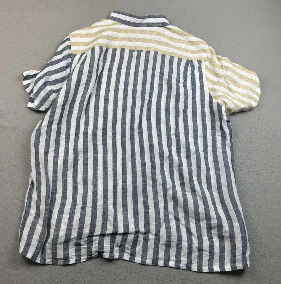 Camisa Club Room Para Hombre XXL Amarilla Gris Rayas Lino Mangas Cortas Abotonada Foto 3 de 4