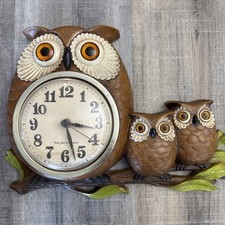 Vtg Burwood Owl Kitchen Clock Wall Home Decor...