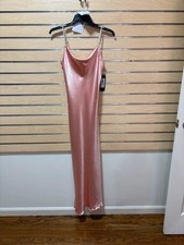 Bebe NWT blush pink satin slip dress with pearl straps size-L