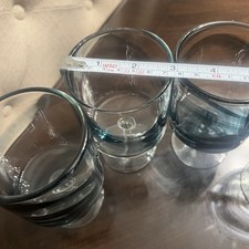 Blue Smoke Crystal Wine Glasses Barrel Bowl Clear Short Stem Hand Blown 5" Tall