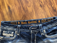 Rock Revival Raven Women's Denim Shorts 31 Blue Dark Wash Low Rise Embroidered