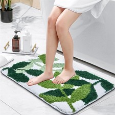 Green Tufted Leaf Bathroom Rug Bath Mat 24x17 Inch Non Slip Washable Cute
