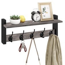 Wall Hooks With Shelf Entryway Coat Rack Wall Mount Rustic Grey Clothes