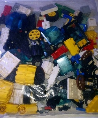 2.5 LB Assorted Bag Of Building Legos Bricks, Wheels, Walls, Windows And Poles