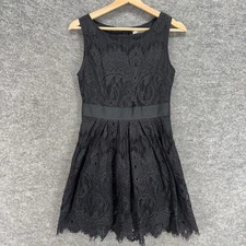 BB Dakota Dress Women M Medium Black Geometric Crochet Sheath Midi Zipper