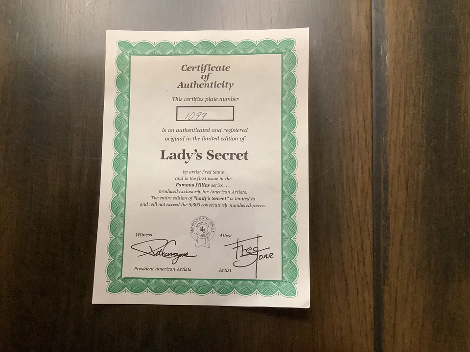 Lady's Secret - Champion Filly por Secretariat- Placa de Colecionador Fred Stone - Imagem 2 de 4