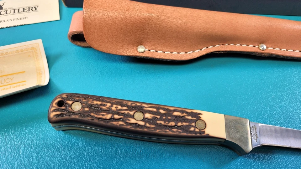 Uncle Henry Schrade+ 美国 168 片刀 + 刀鞘带盒 NOS TR637 — 第 3/4 张图片