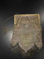 Antique Bead Purse Vintage Metal Beaded Fringe Flapper Bag See Disc