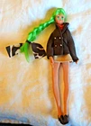 Vintage 1960s Ideal Flatsy Doll 8.5” Tall Green Hair Eyelashes Groovy 70s Outfit