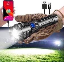 200000 Lumen Rechargeable LED Flashlight with OLED Display  USB-C Power Bank