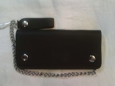 Trucker/Biker Wallet w/Chain, 7-1/2 in. Length, USA-made, Black, NEW