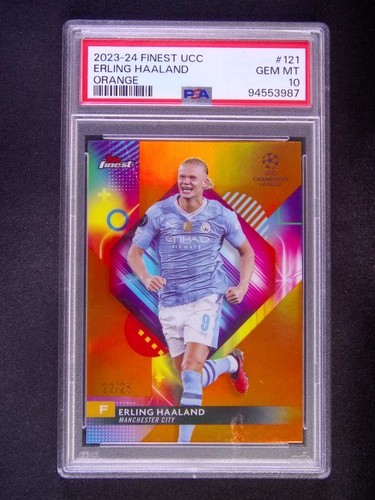 2023-24 Topps Finest UCC Erling Haaland #121 Orange /25 PSA 10