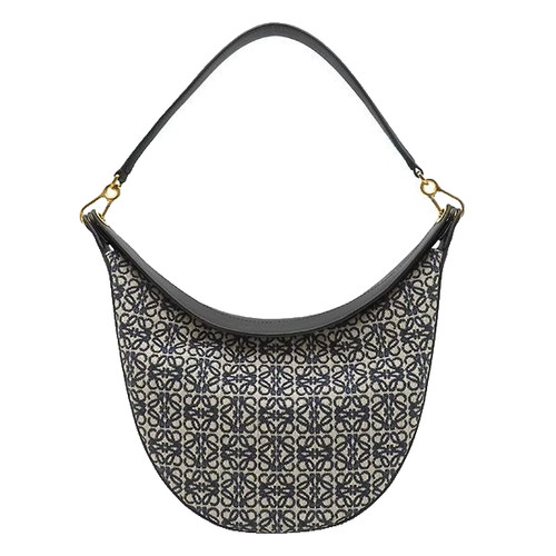 LOEWE Luna Anagram Shoulder Bag, Calf Jacquard, Navy x Black
