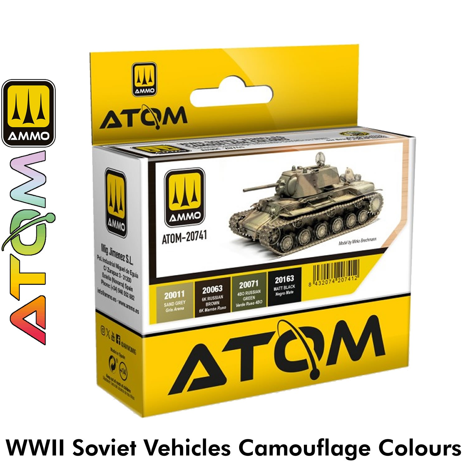 ATOM WWII Soviet Vehicles Camouflage colours Set 4 20ml Acrylic Ammo Mig 20741