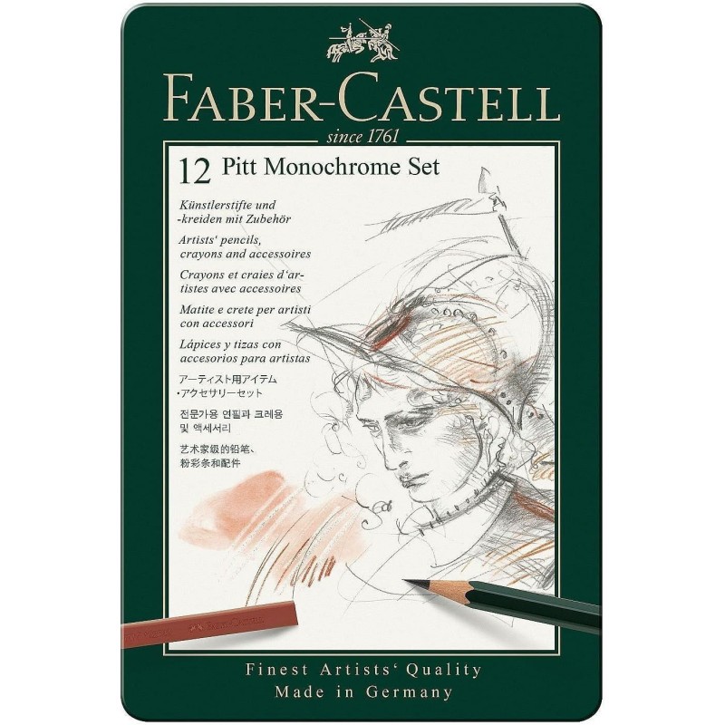 Crayons graphite Faber-Castell Pitt Monochrome pour esquisse d'art boîtier de 12