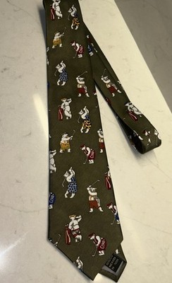 Vintage Coca Cola Polar Bear Playing  Golf Necktie Olive Green