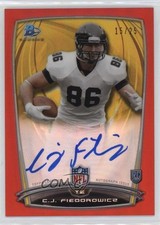 2014 Bowman Rookie Chrome Refractor Red Border 15/25 CJ Fiedorowicz #63 Auto 0s3