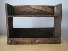 WOODEN 2 TIER SPICE RACK KITCHEN TRICKET WALL MOUNT SHELF 11.75"H x 16"W x 5"