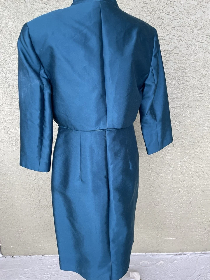 Adrianna Papell Sheath Dress With Jacket Beaded Bodice Blue Size 10 - Image 4 of 4
