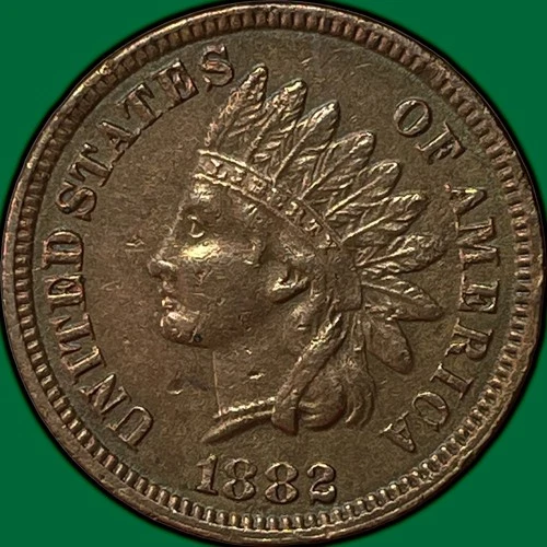 1882 Indian Head Cent Almost Uncirculated AU Coin, Lightly Cleaned #34102