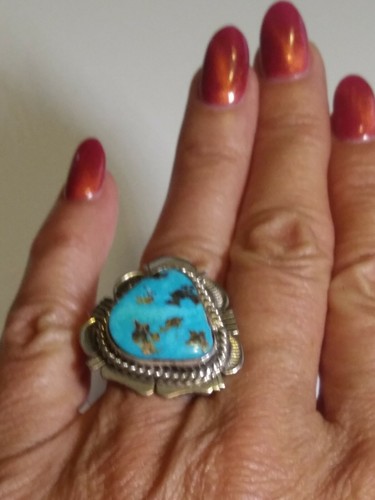 Size 9 Navajo Ithaca Peak Turquoise Silver Silver Signed Ring By Bennie Ration - Picture 4 of 12
