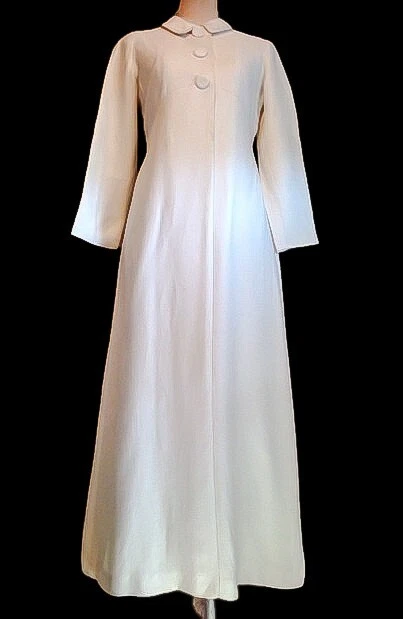 Maxi Abrigo De Colección Años 60 Completamente Forrado De Moda, Tela A Medida En Blanco Nieve S Foto 2 de 4