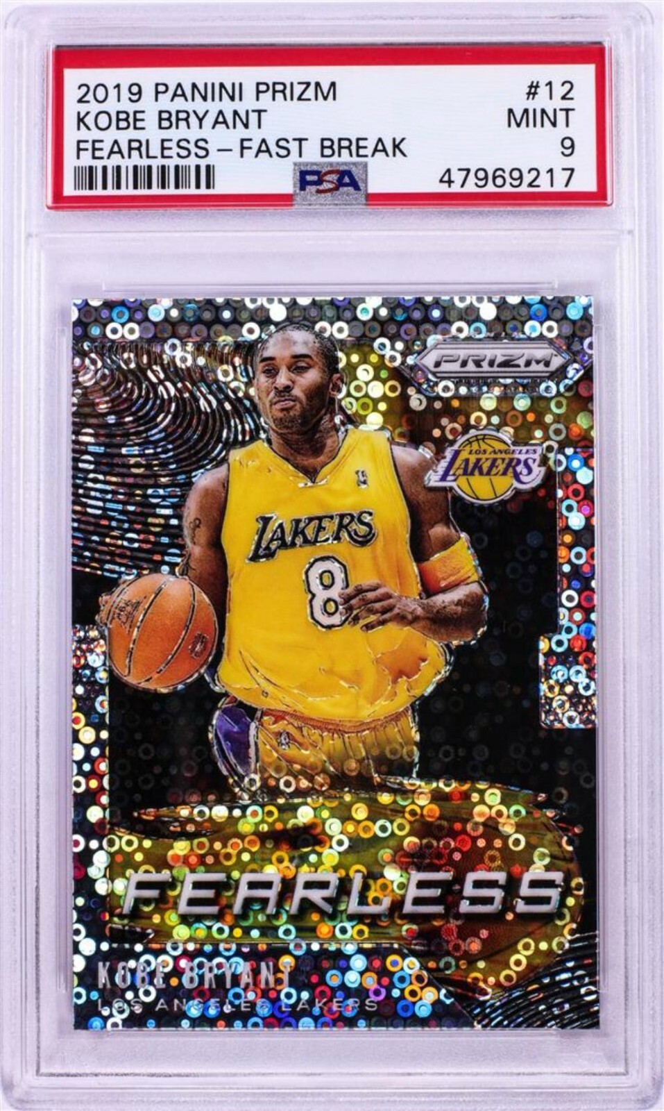Kobe Bryant PSA 9 MINT 2019 Panini Prizm #12 Fast Break Fearless Silver Insert view 2