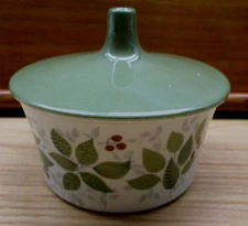 Vintage Figgjo Flint Norway Brazil Sugar Bowl Dish Lid Hand Painted Leaves Berry