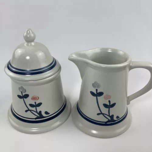 Vintage Pfaltzgraff Stoneware Windsong Floral Pattern Cream & Sugar Set Made USA