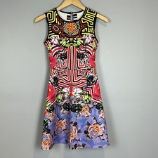 Clover Canyon Dress XS Neoprene Abstract Print Roses Fit Flare Cutout Back NWT
