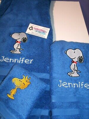 Snoopy Personalized 3 Piece Bath Towel Set Any Color Choice