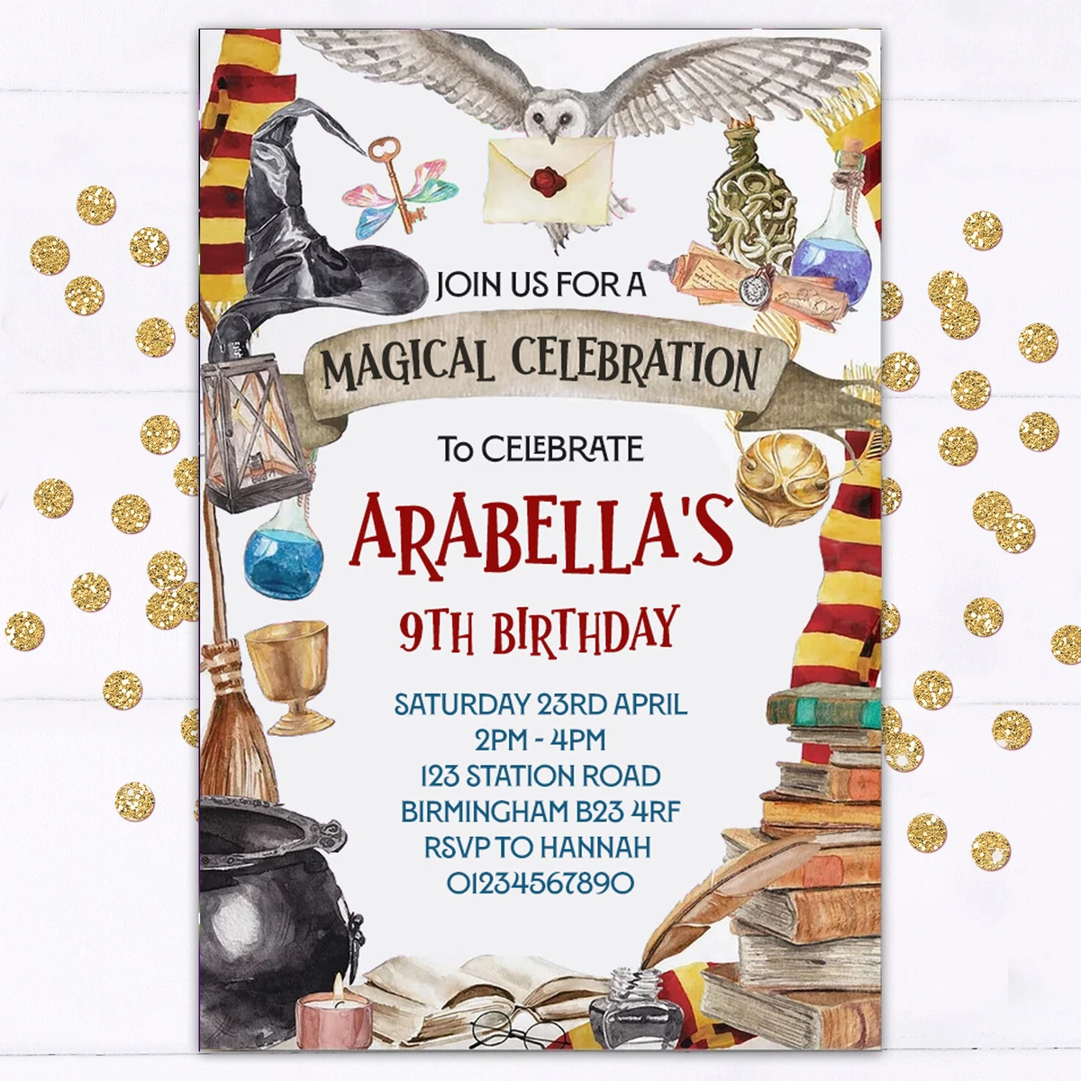 Personalised Harry Potter Party Invitations, Wizard Birthday