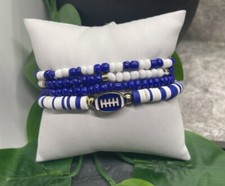 4 PC Boho Beaded Stackable 7 Plus Stretch Charm Bracelet Set Football B3107