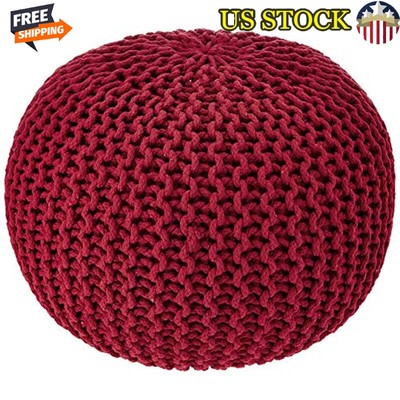 Hand Knitted Round Pouf Ottoman Indoor Footrest Bean Bag Home Decor 100% Cotton