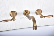 Antique Brass Wall-mounted Tub Bathroom Basin Faucet Dual Handles Mixer Tap