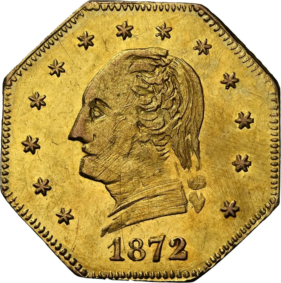RARO 1872 GW-820 1/2 GEORGE WASHINGTON HEAD, ORO DE CALIFORNIA / NGC UNC HR.6 Foto 2 de 4