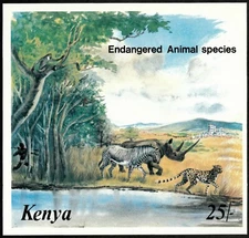 Kenya 1985 - Endangered Animals, Cheetah, Rhino - Souvenir Sheet Scott 359 - MNH