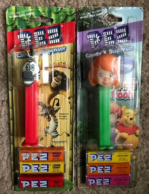 PEZ Madagascar Marty the Zebra & Winnie The Pooh Darby 2/Lot - Retired MOC